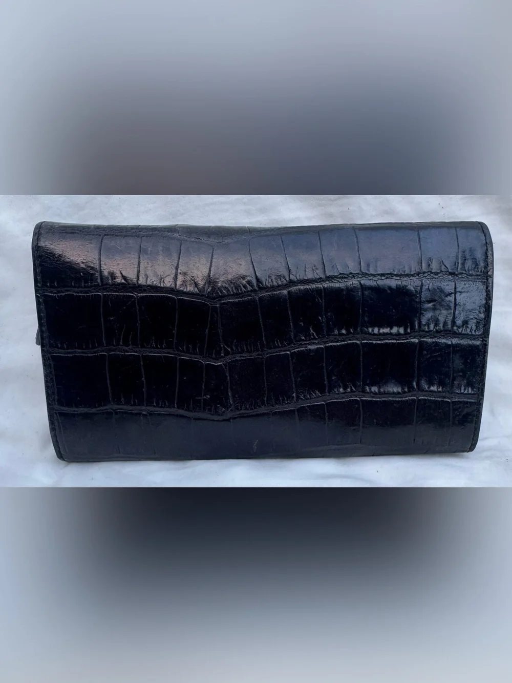 Brighton Black Croc-Embossed Leather Wallet with Silver Scroll Trim